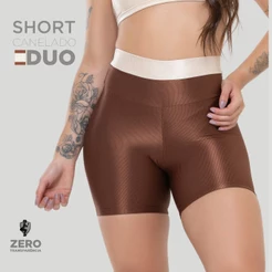 Short Fitness Duo Trilobal Canelado Brilhoso – Cós Alto Modelador Feminino