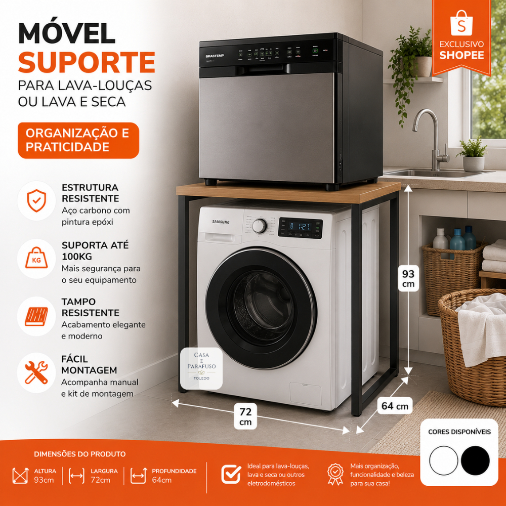 Detalhes do Suporte Armário Aparador para Máquina de Lavar ou Lava-Louças – Estrutura Reforçada Multiuso-114