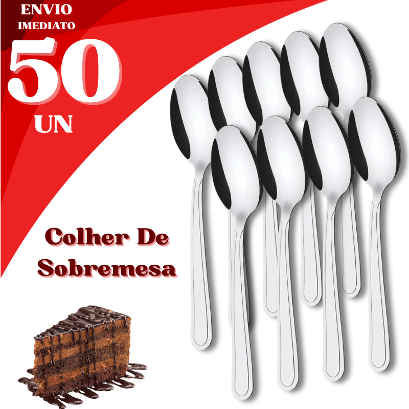Jogo 50/24/16 Colheres Sobremesa Inox Doce Ovo de Colher Cafeteria Pizzaria Confeitaria Festa Junina