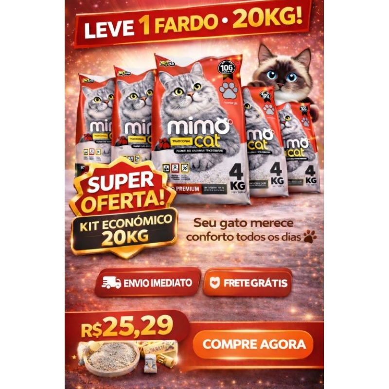 kit Areia Sanitária Higiênica Tradicional 20 kg ( 5x4kg )Argila Natural para Gatos Mimo Cat. ( obs: 1 FARDO POR PEDIDO)