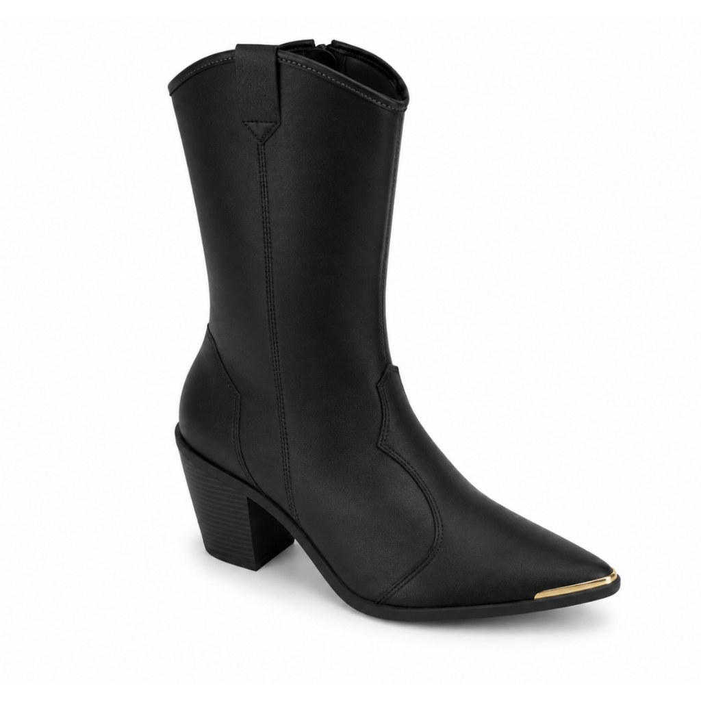 Bota Feminina Moleca Western Ana Castela Cano Médio Bico Fino Salto Bloco Cowbo