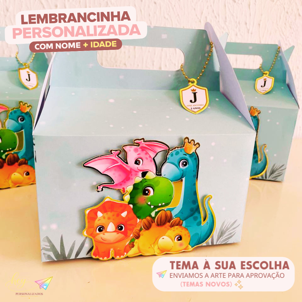 Lembrancinha dinosauro Personalizada | Caixa Maleta | Nome e Idade | Festa Escolar | Aniversário Infantil