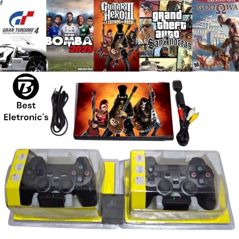 Playstation 2 Completo - Skin Guitar Hero - 2 controles - OPL - Lotado de Jogos - PS2