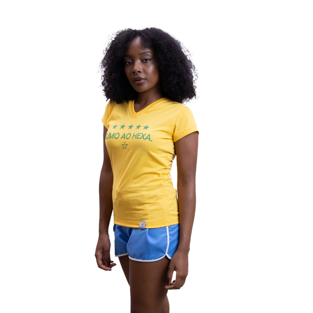 Camiseta Feminina Brasil copa do mundo futebol baby look malha algodão confort seleção brasileira hexa