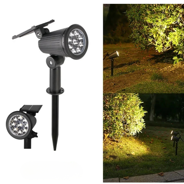 Luminária Espeto Jardim Solar LED Refletor Solar À Prova D'àgua Brilho Ajustavel 9 LEDs