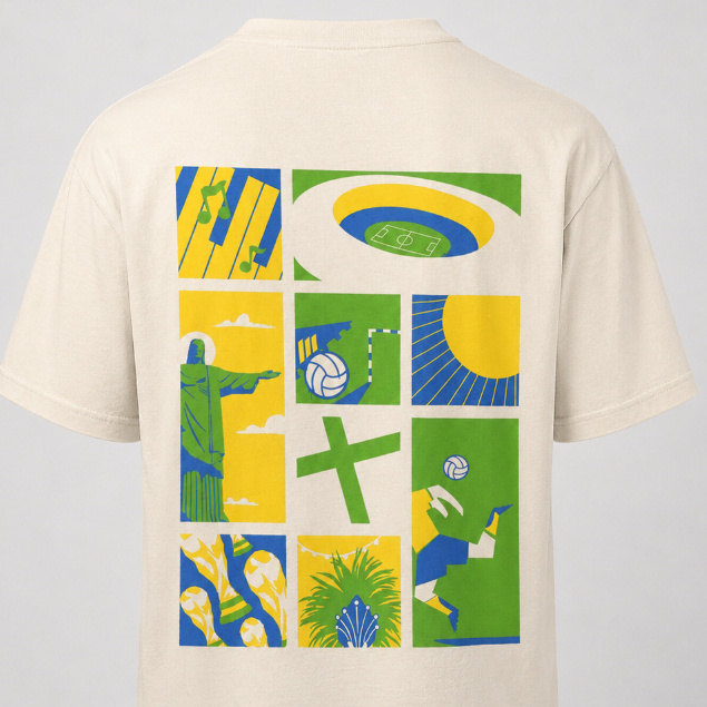 Camiseta Oversized Brasil Copa do Mundo Camisa Torcida Algodão Masculina Feminina Gola Canelada Futebol
