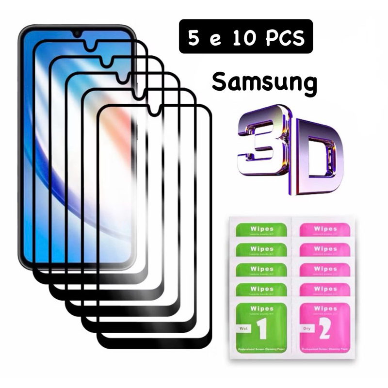 kit 5 e 10 PCS Película 3D Para Samsung A02 A03 A04 A05 A07 A07 A13 A14 A15 A16 A17 A25 A25 A26 A35 A36 A54 A55 A56