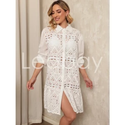 Vestido de camisa com estampa vazada para mulheres, Roupas femininas plus size.