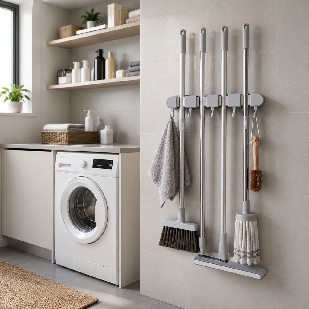 Kit 1/2 Suporte Organizador De Vassoura Rodo Mop Utensílios De Parede Gancho Mul