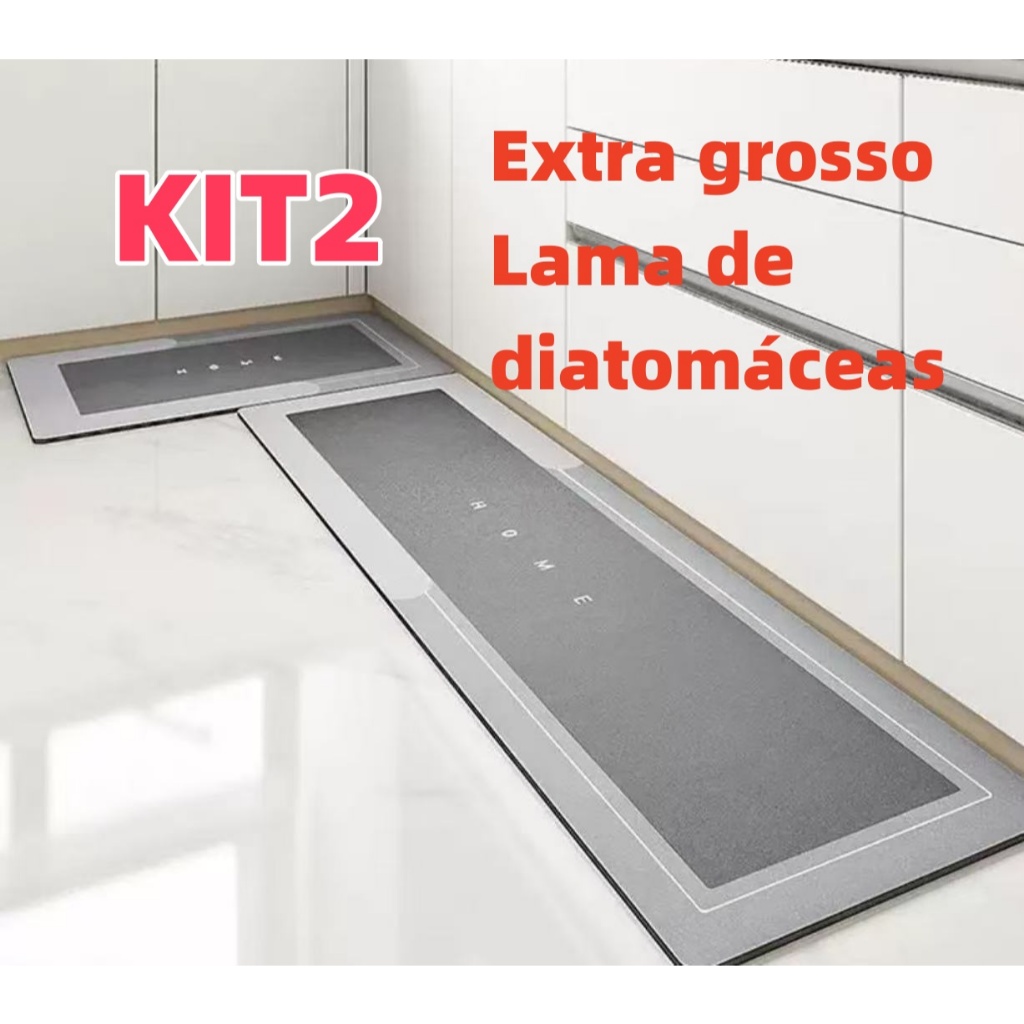 KIT2 Tapete antiderrapante de lama diatomácea espessa e absorvente de água para cozinha e banheiro 40×120CM+40*60CM
