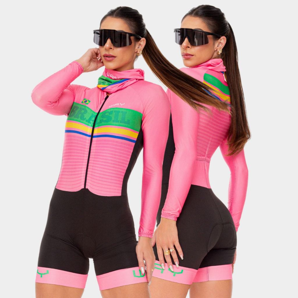 Macaquinho Macacão Ciclismo Feminino Brasil Inverno Manga Longa Roupa Mulher Bik