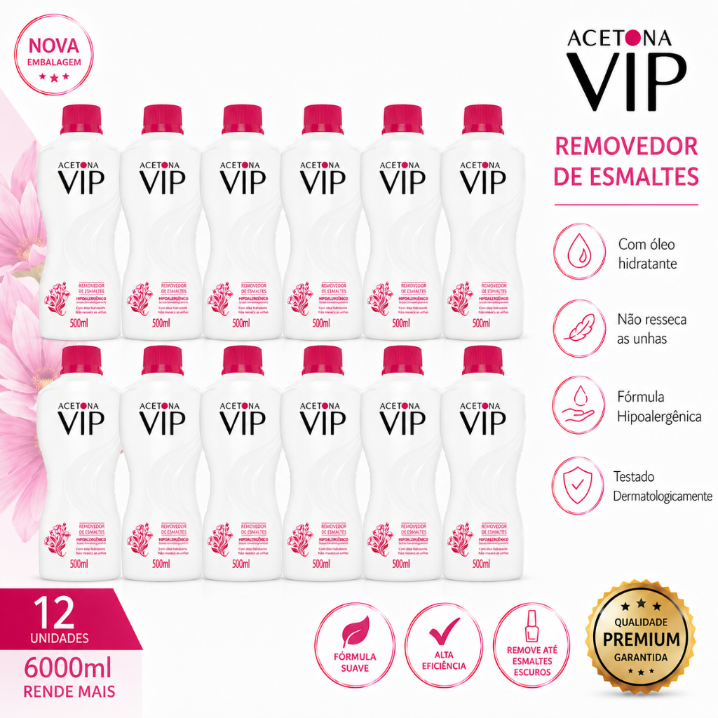 Kit C/12 Removedor de Esmaltes a Base de Acetona VIP - 500ml