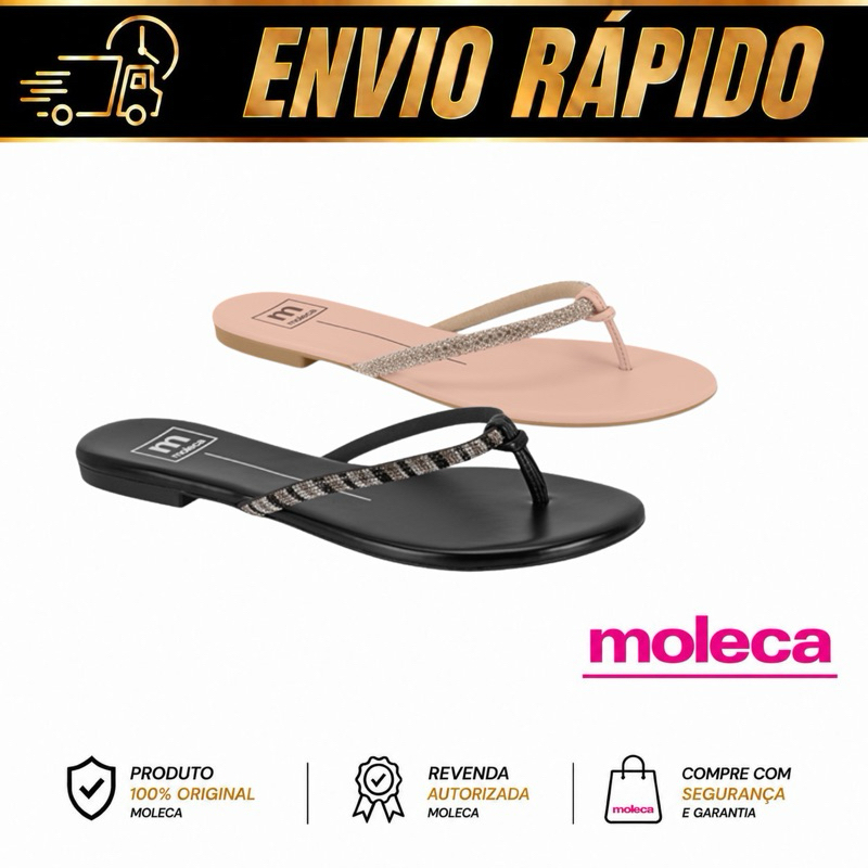 Rasteira Feminina Moleca 5557.103 Sandália Confortável Casual Leve Original Moleca Flat Macia Antiderrapante