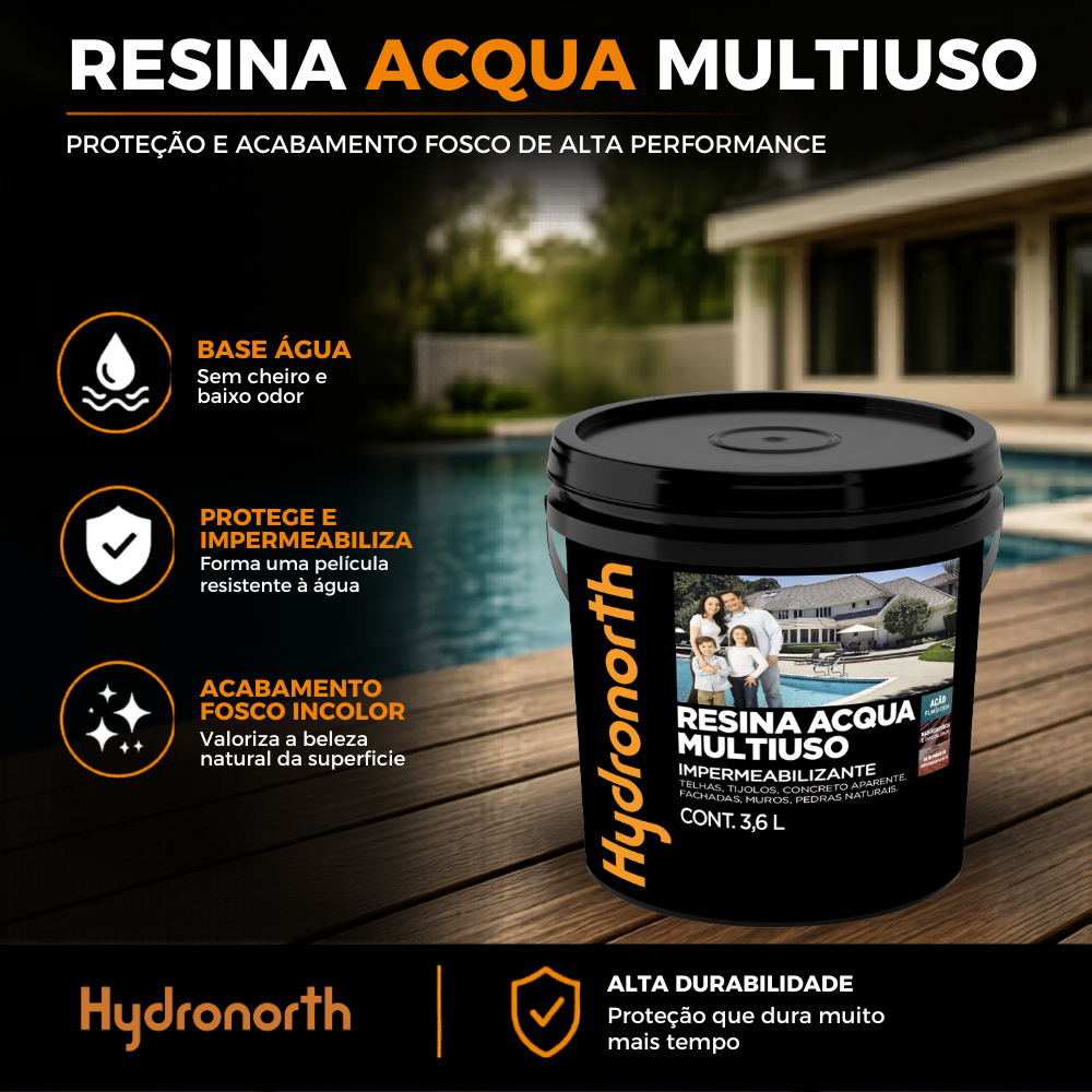 Resina Acrilica Multiuso Incolor Fosca Acqua 3,6L Impermeabilizante Hydronorth Acabamento Fosco · foto 2