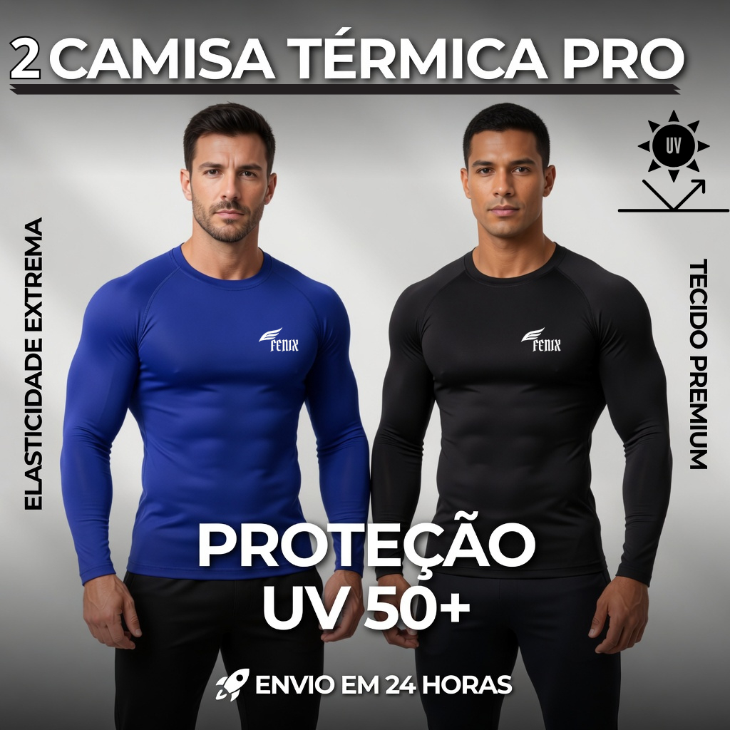 Kit com 2 camisas Manga Longa Segunda Pele Uv Proteção Solar Unissex Masculina Pesca Academia Ciclismo