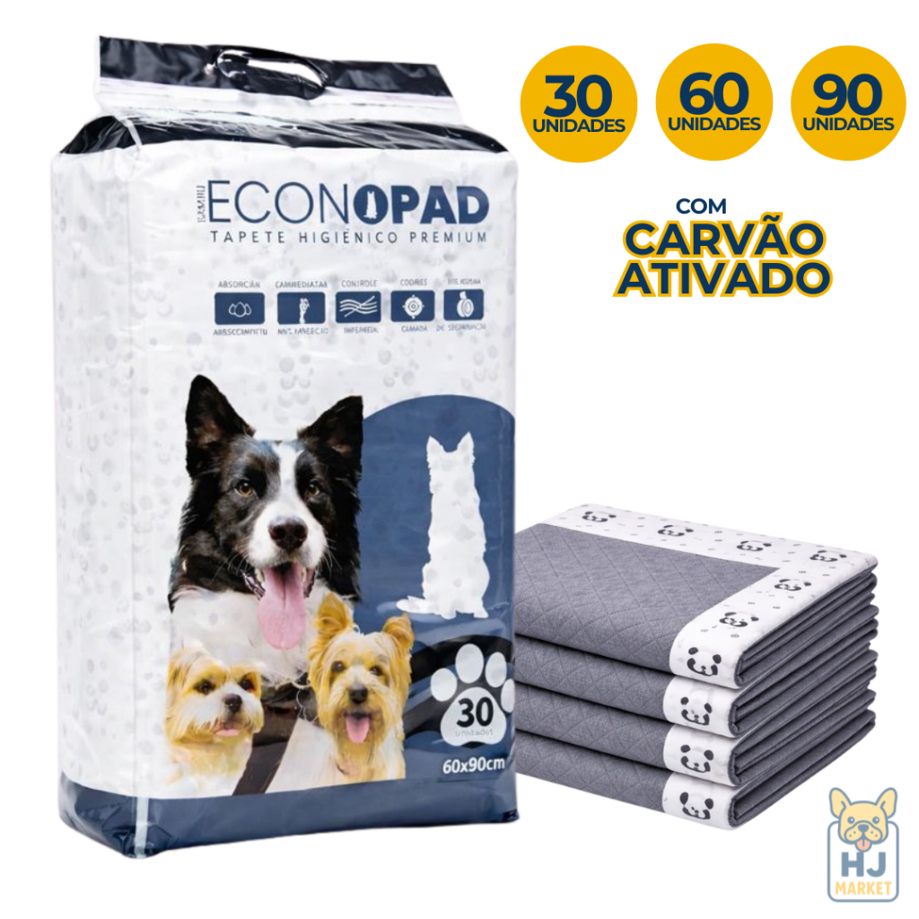Kit 90/60/30 Tapete Higiênico Premium Descartável Com Carvão Ativo de Bambu Inibidor de Odores EconoPad