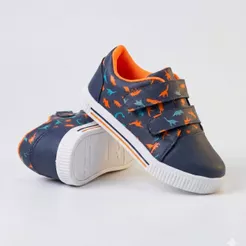 Tenis Infantil Menino Casual Dinossauro Marinho com Laranja Escolar Kidstep
