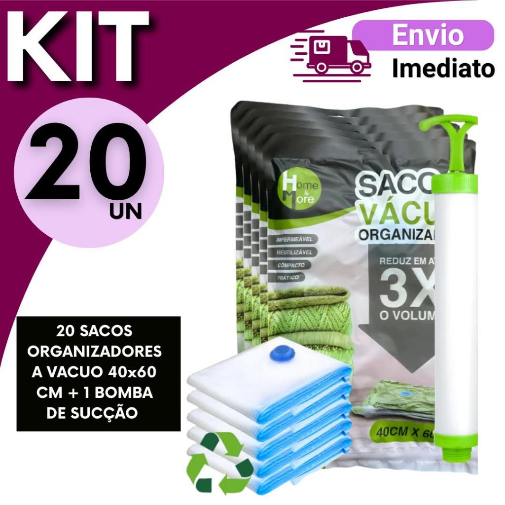 KIT Bomba de Sucção Manual + SACO a Vácuo de 40x60cm Kit 20 15 ou 5 Unidades Compacta Alta Eficiência