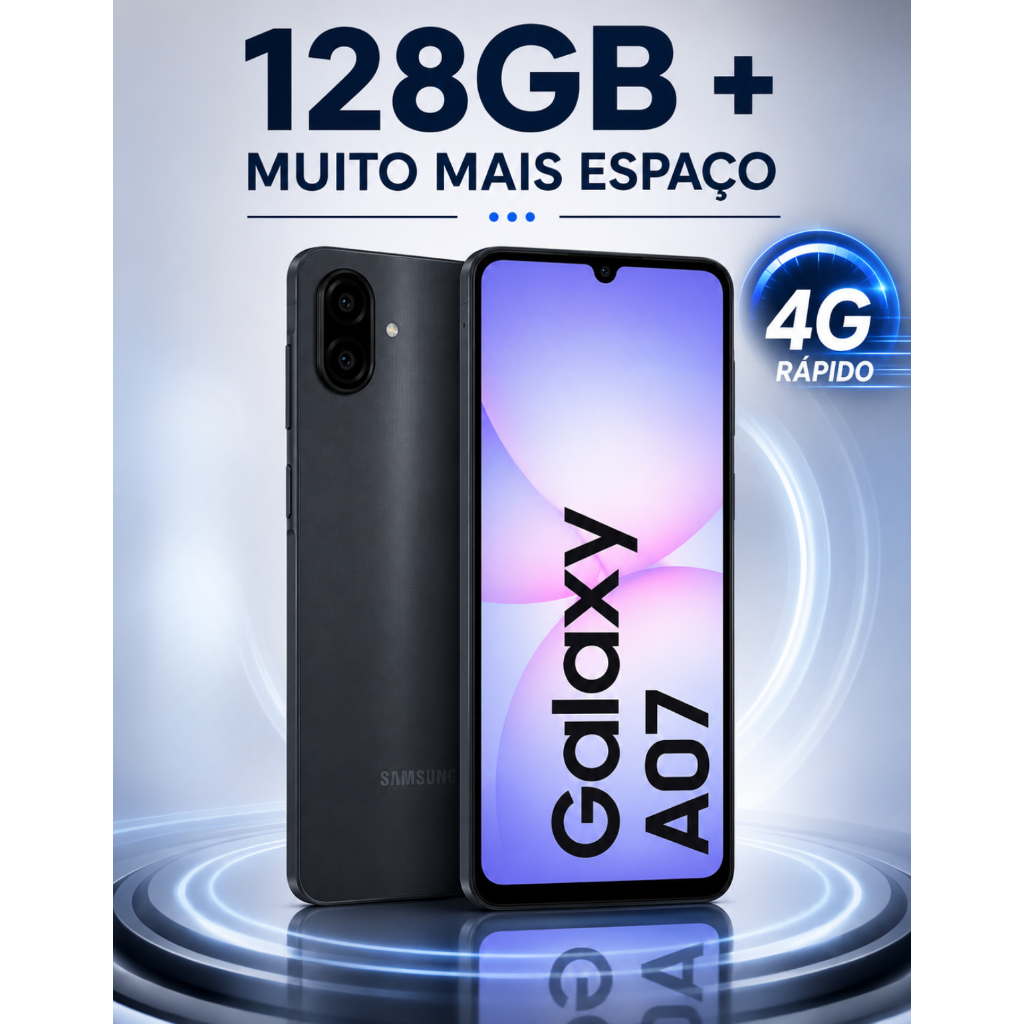 Celular Samsung Galaxy A07 128GB Preto 4G Smartphone Tela Grande Rápido Original Top Alto Desempenho