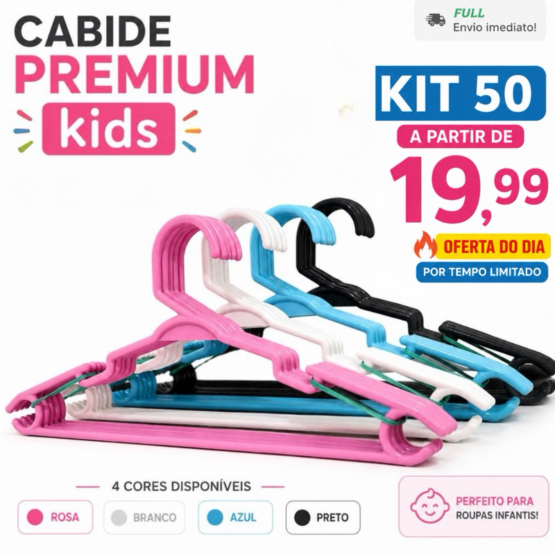 OFERTA Kits até 100 unidades Cabide Infantil Resistente