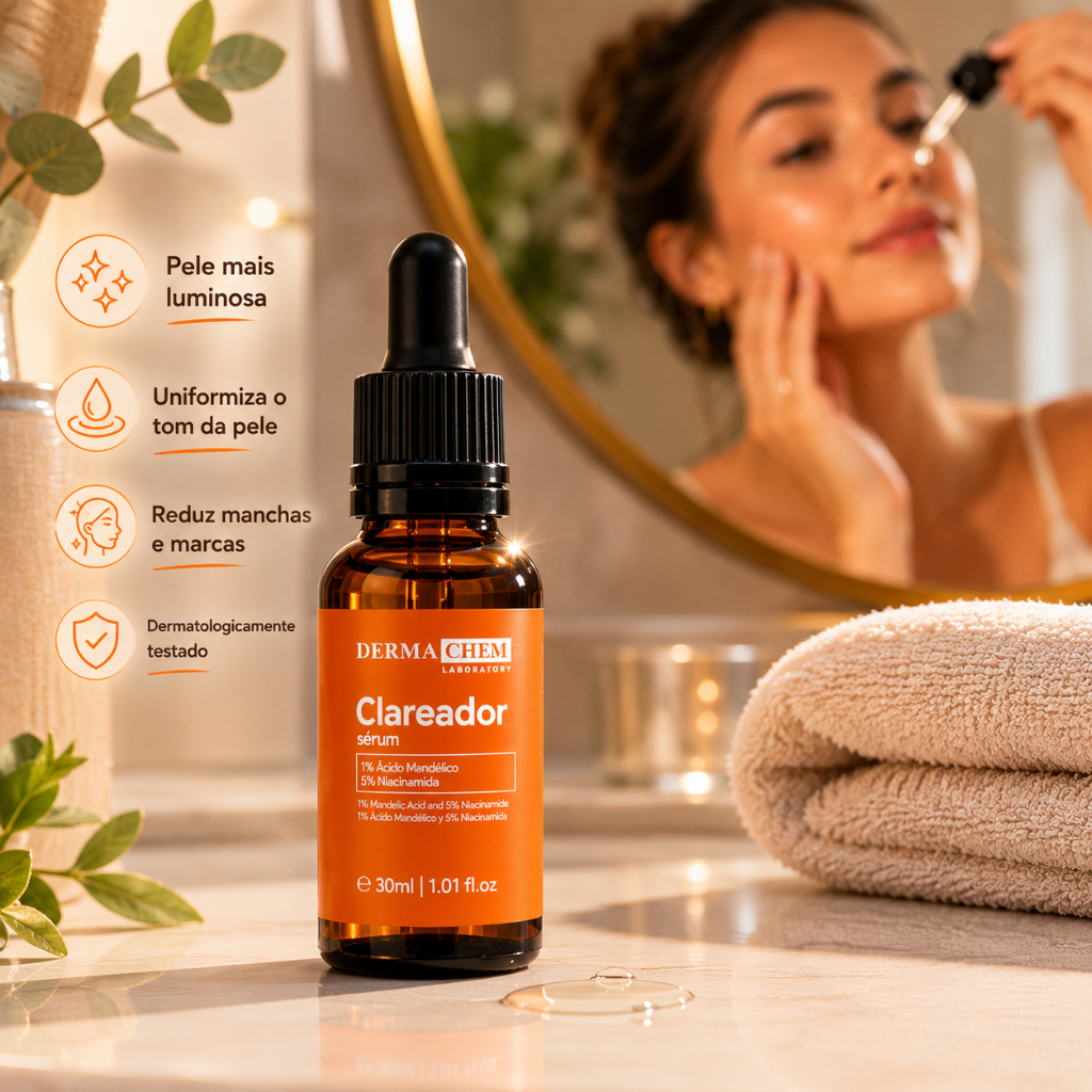 Sérum Clareador De Manchas Facial Dermachem 30ml Vitamina C Uniformiza e Ilumina a Pele