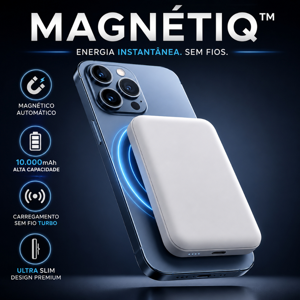 Power Bank Magnético MagSafe 10000mAh iPhone 12 13 14 15 16 Carregador Sem Fio Turbo