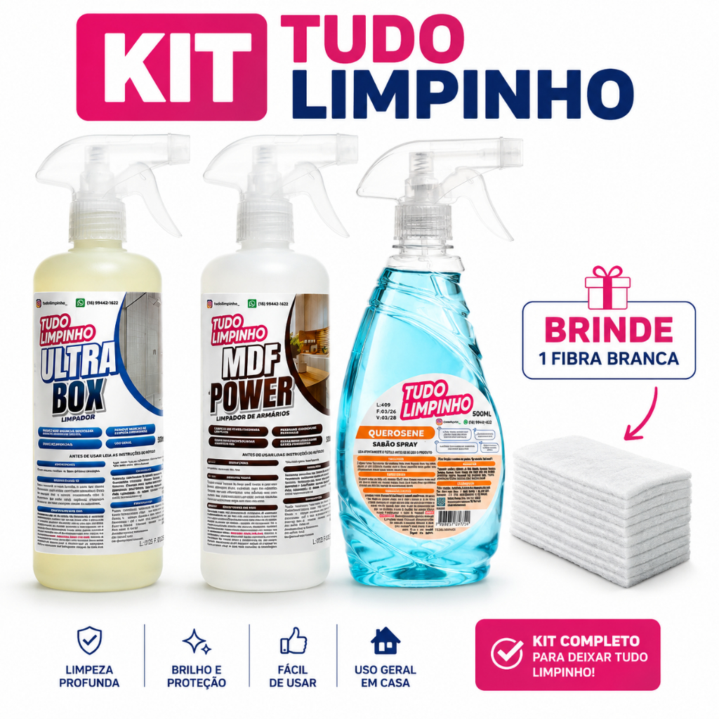 Kit 3 Spray Tudo Limpinho MDF POWER + ULTRA BOX + SABÃO DE QUEROSENE COM VALVULA LIMPEZA PROFISSIONAL