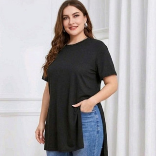 Blusa Plus Size Alongada Viscolycra Confortável Com Fenda Lateral Envio Imediato