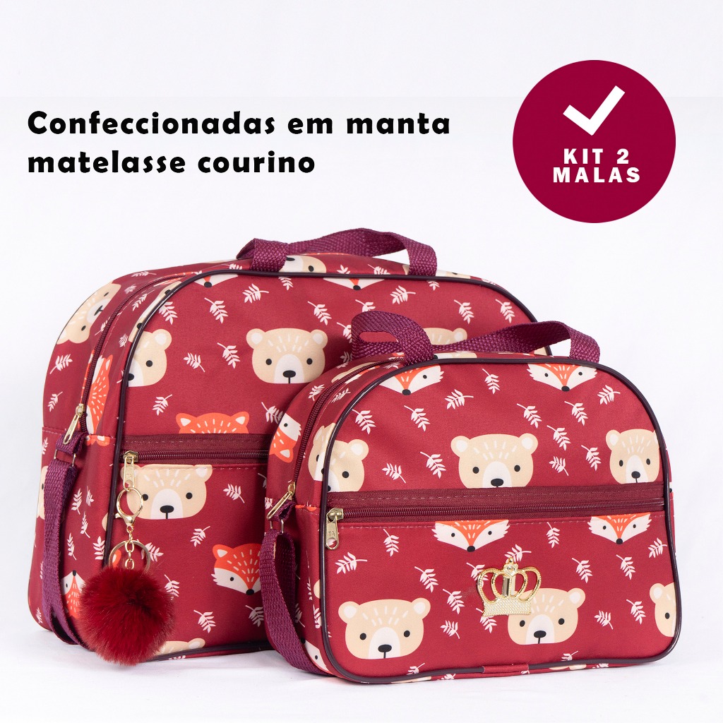 Kit Bolsa Maternidade Raposa Menino e Menina Mala de Mamãe Bebe Acompanha 2 peças Com PomPom ENVIO RAPIDO