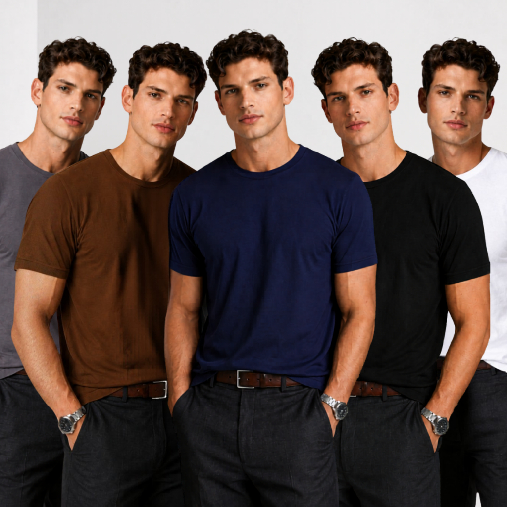 Kit 5 Camiseta Básica Masculina 100% Algodão Premium
