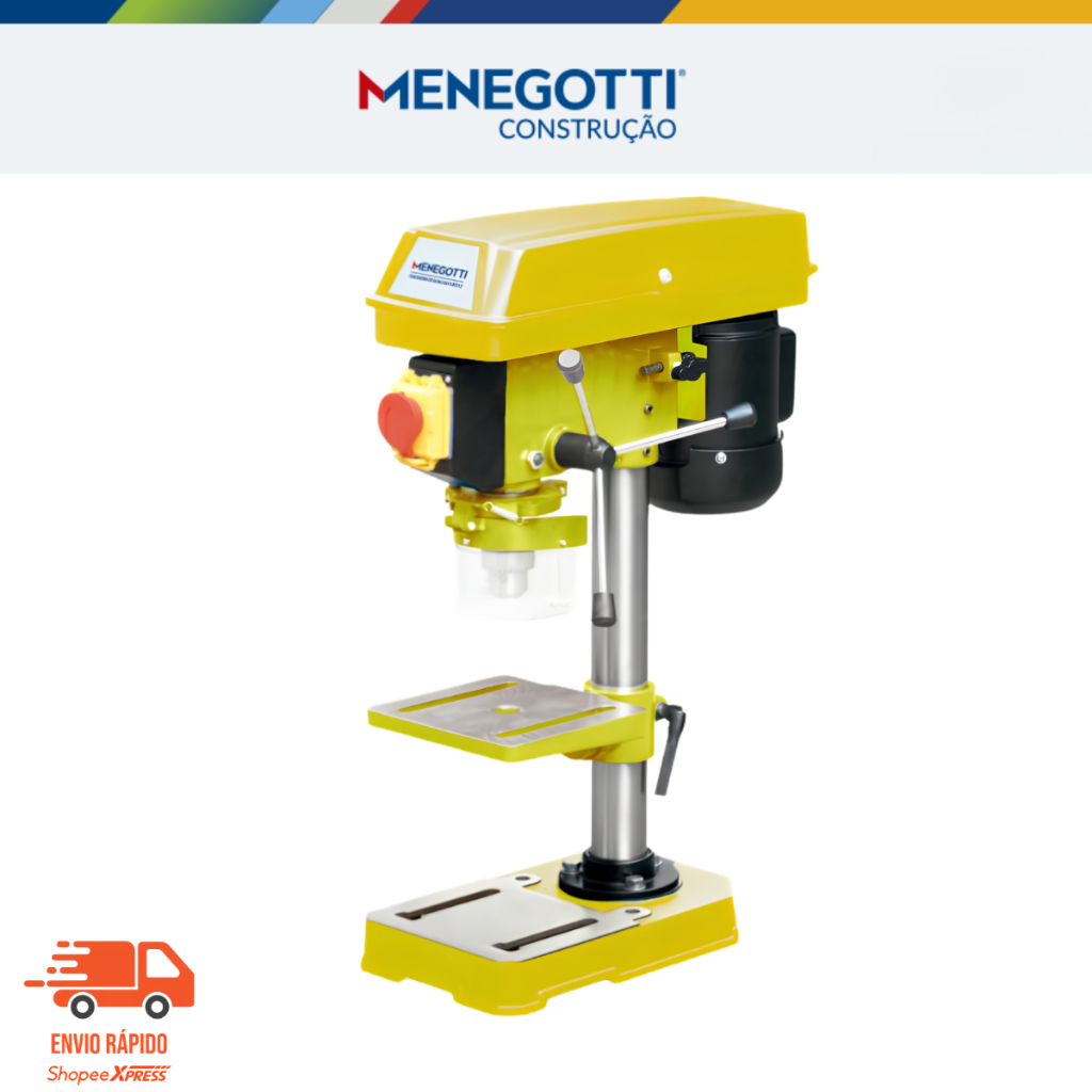 Furadeira de Bancada Menegotti MFB13 350W P/ Madeira Metal Marcenaria Oficina 127V 220V