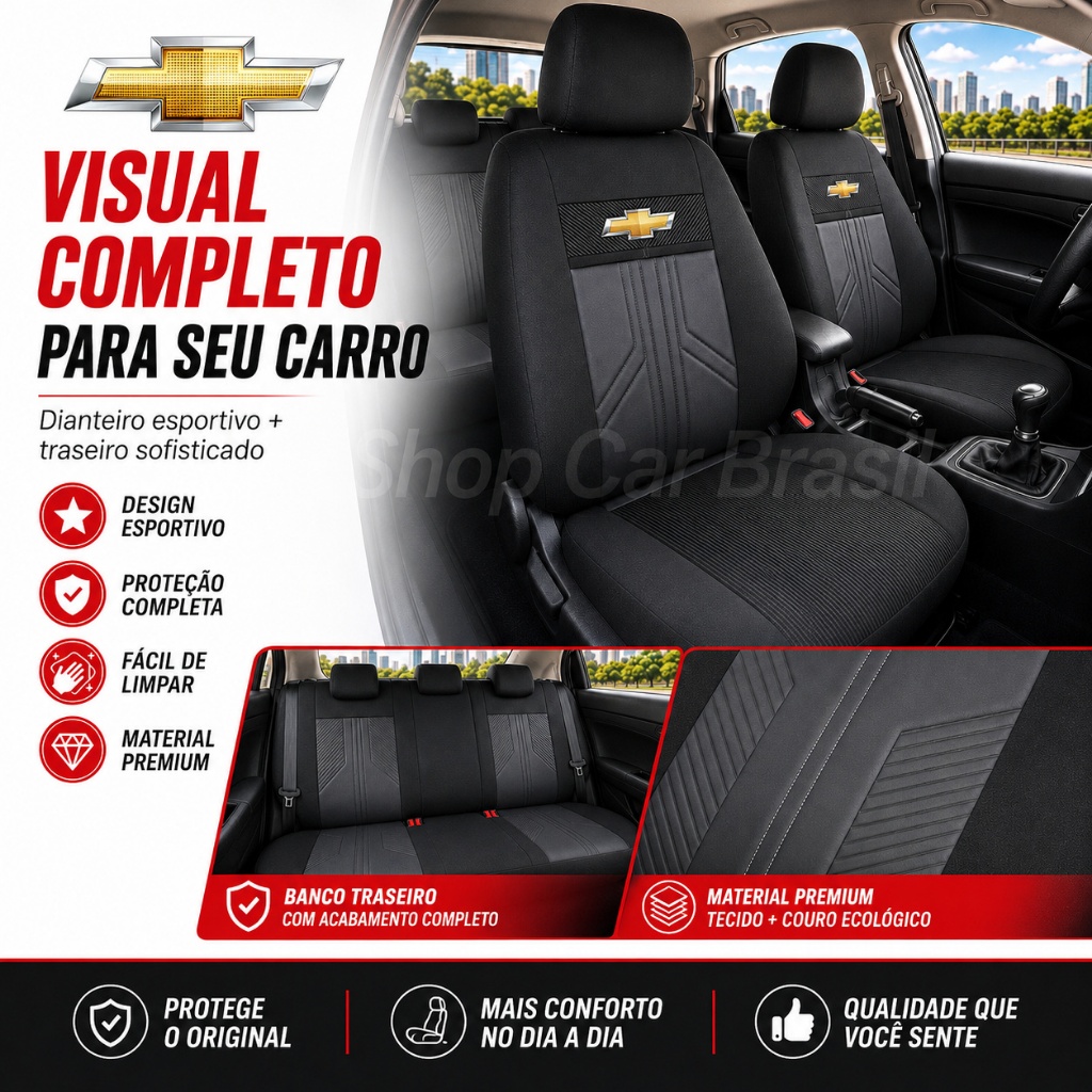 Capa De Banco Automotivo Em Tecido Grosso e Couro Ecologico Carro Completo Chevrolet Corsa Celta Prisma Onix Agile