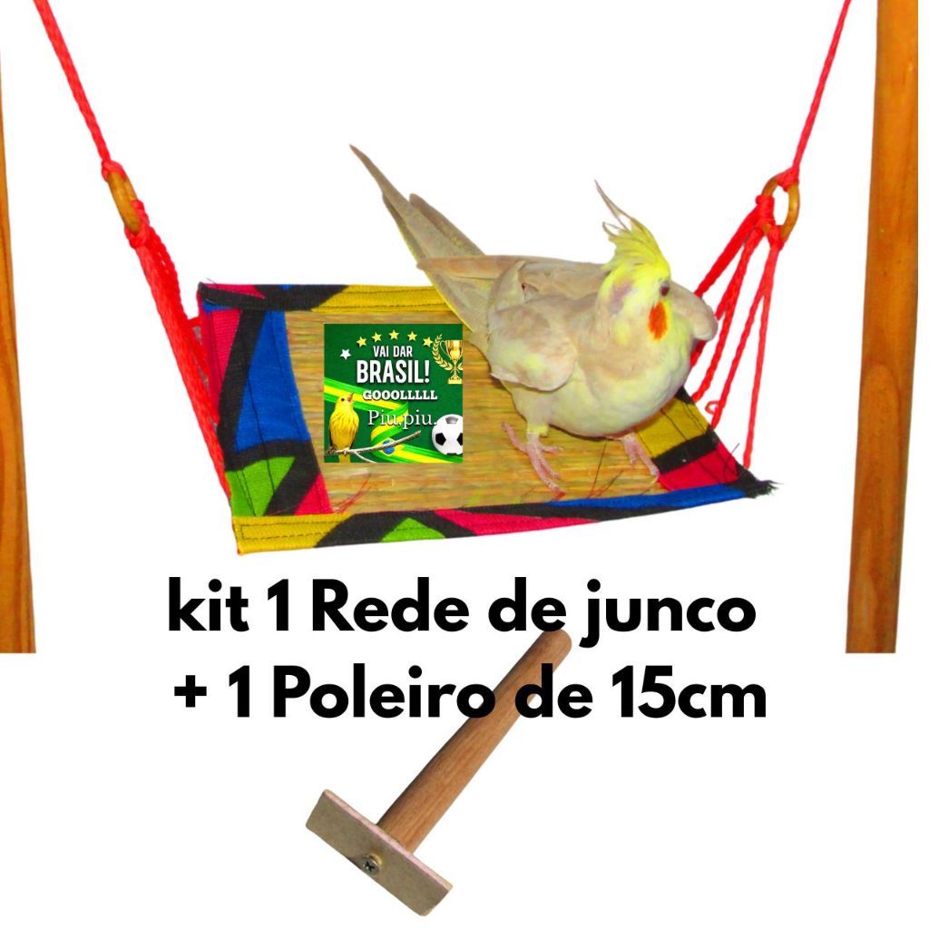 kit 2 Brinquedos Rede + Poleiro De Gaiola Para Calopsita  Aves Ninho Periquito Rinq Neck Agapornis Caturra Tuim.