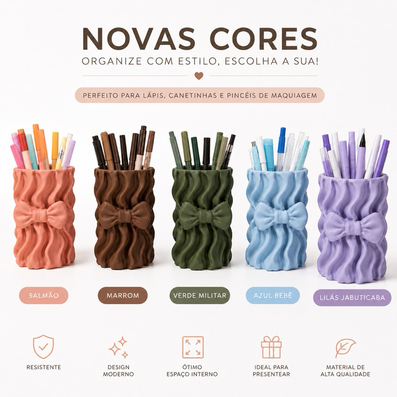 Porta Canetinhas E Porta Pincéis Com Laço Organizador Decorativo Para Penteadeira