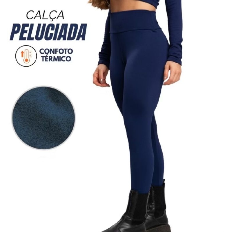 Calça Legging Flanelada Grossa Calça Leg Peluciada Forrada Por Dentro Costura Reforçada Calça Térmica