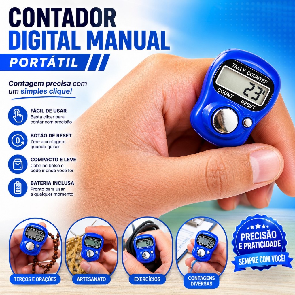 Contador Digital Eletrônico Portátil Manual Contagem Estoque transito Corrida Pulseira Dedo Mão