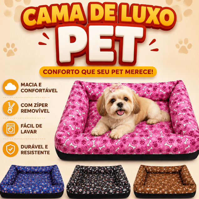Cam de Luxo Caminha Cama Pet com Zíper para Cachorro Gato Grande, Médio e Pequeno