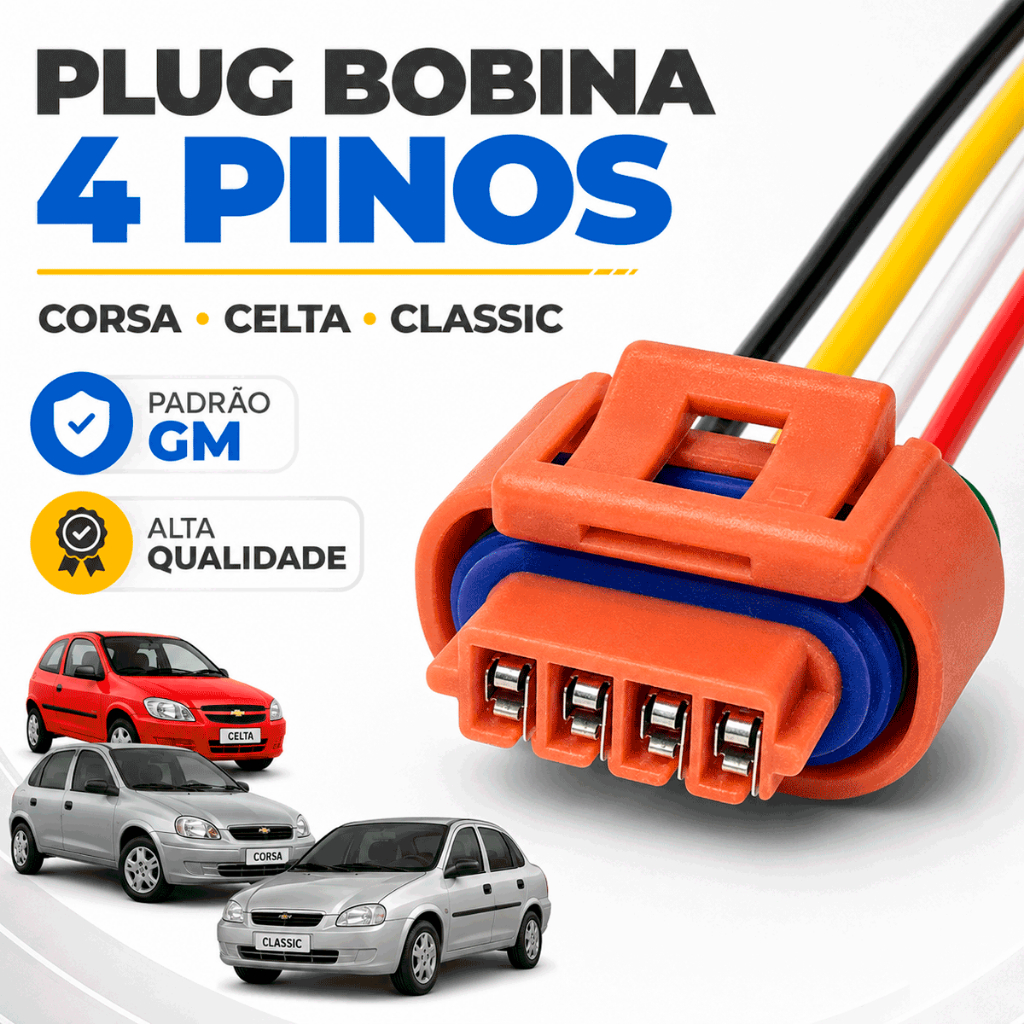 Plug Conector Bobina Ignição GM Corsa 4 Pinos 1.0 1.4 1.8 8v 16v 1999 em Diante