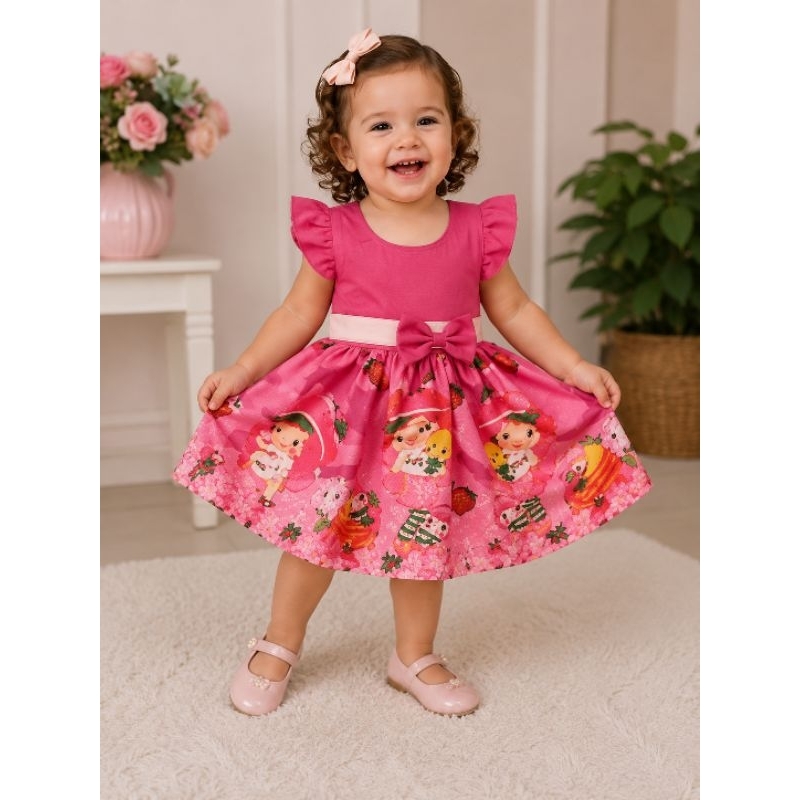 Vestido tematico moranguinho veste até 18 meses