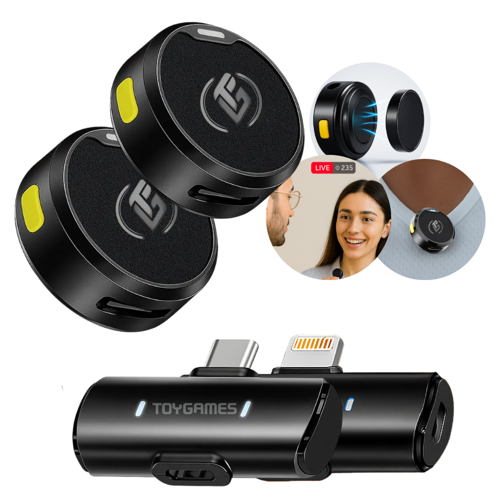 Microfone Sem Fio Lapela Duplo Profissional iPhone Android USB-C Lightning Celular Gravação Redondo