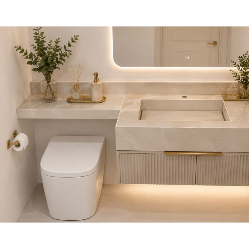 Cuba de Porcelanato Suspensa Onice Bege Polido 60x40cm com Extensor 60x15
