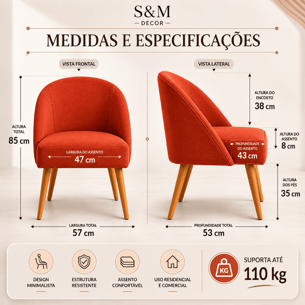 Cadeira Lua Mesa Sala Jantar Cozinha Bistrô - Cadeira Poltrona Pé de Madeira — imagem 2 de 2