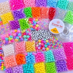 Kit 1000 peças Blend de Miçangas 4 a 8mm entremeios, letras, bolinhas + fio de silicone 10 metros