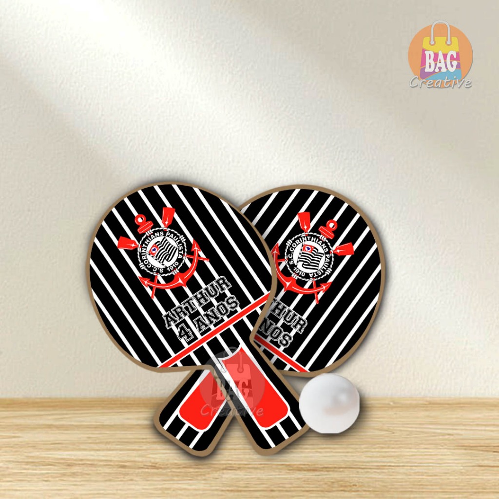 Raquete De Ping Pong Personalizada Corinthians Lembrancinha Festa Aniversário Infantil