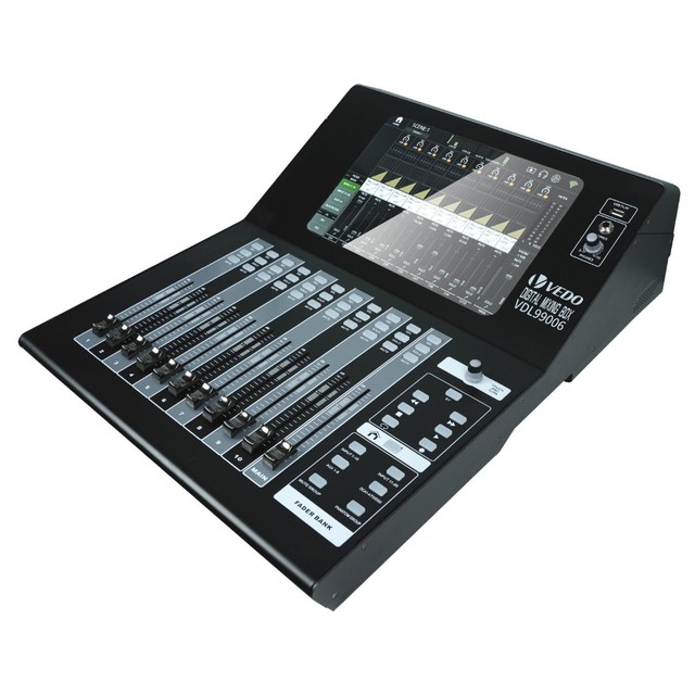VEDO Mesa de Som Digital 20 Canais 16 Gravação Multipista 10 Faders Motorizados Tela sensível ao toque de 10" 2 FX