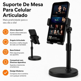 Suporte De Mesa Para Celular Casa Escritório Articulável 360° Tripé Mini Pedestal