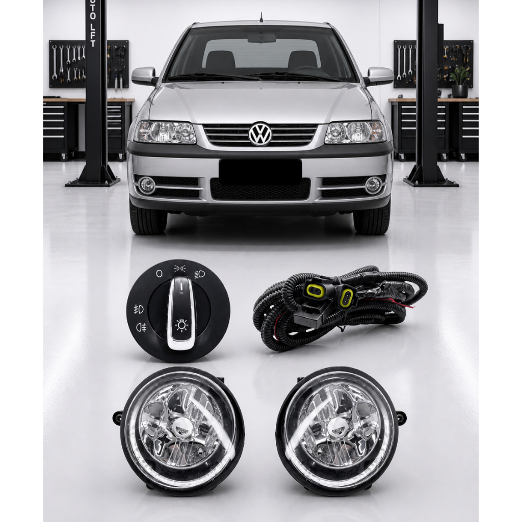 Kit Farol de Milha Botao Interruptor Chave E Chicote Saveiro G4