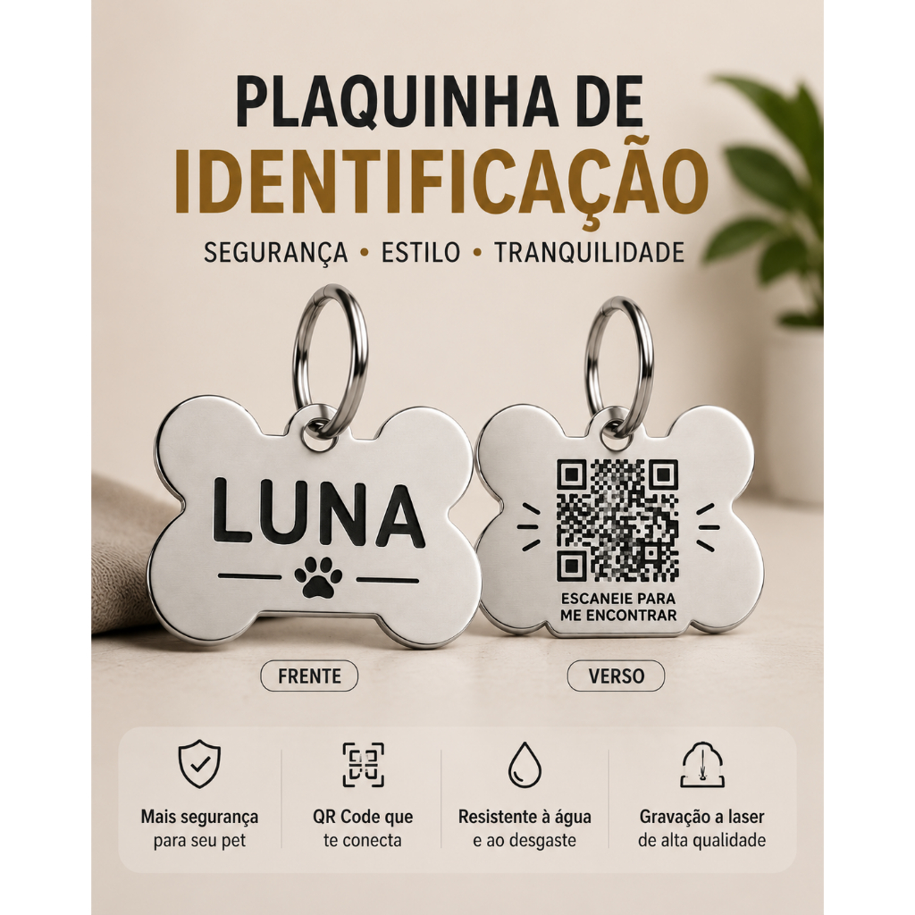 Placa de Identificação Pet Plaquinha Pingente personalizado Cachorro Cão Gato