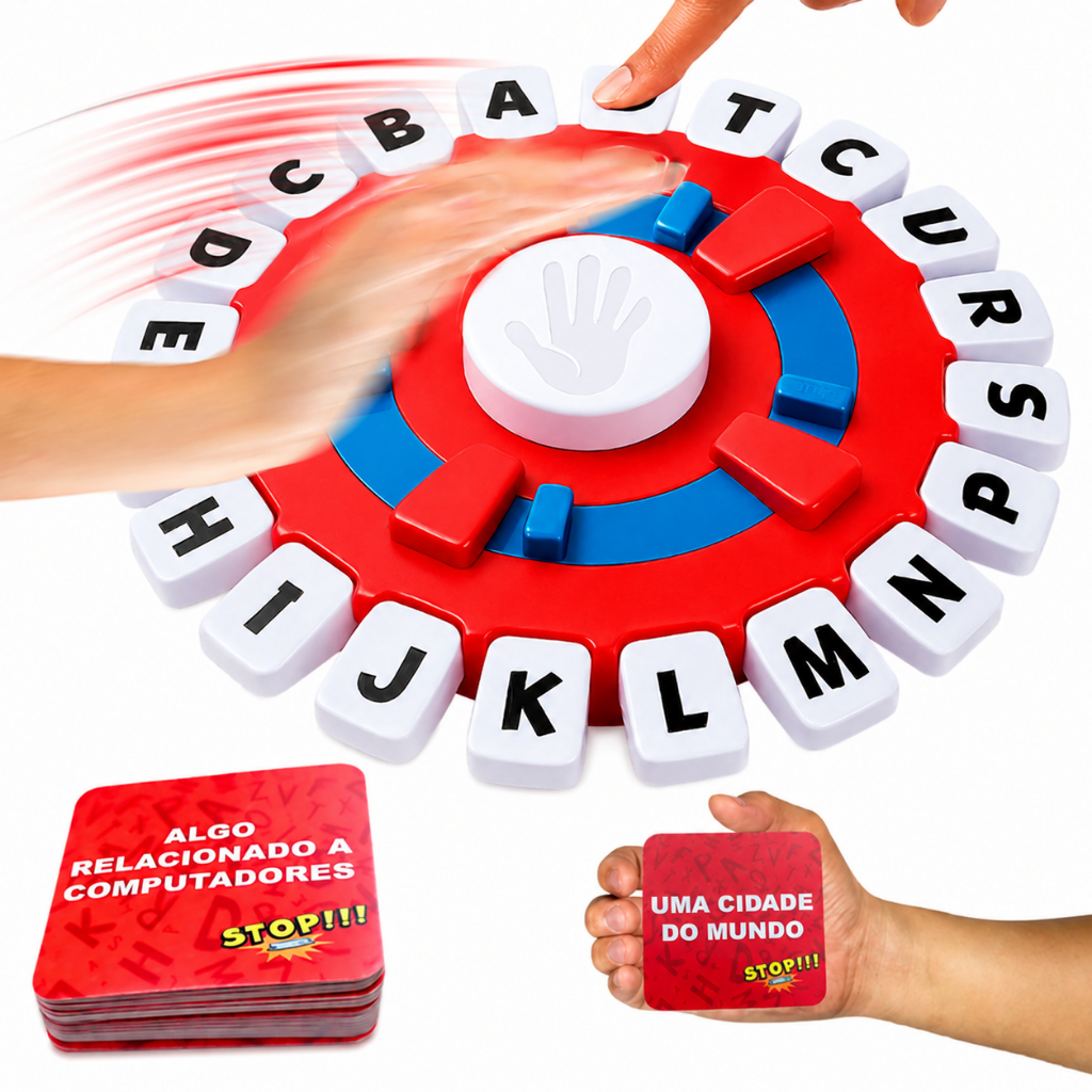 Jogo Stop Em Português Tecla Letras Palavras Responda Rápido Com Temporizador De Mesa 10 Segundos TAMANHO GRANDE