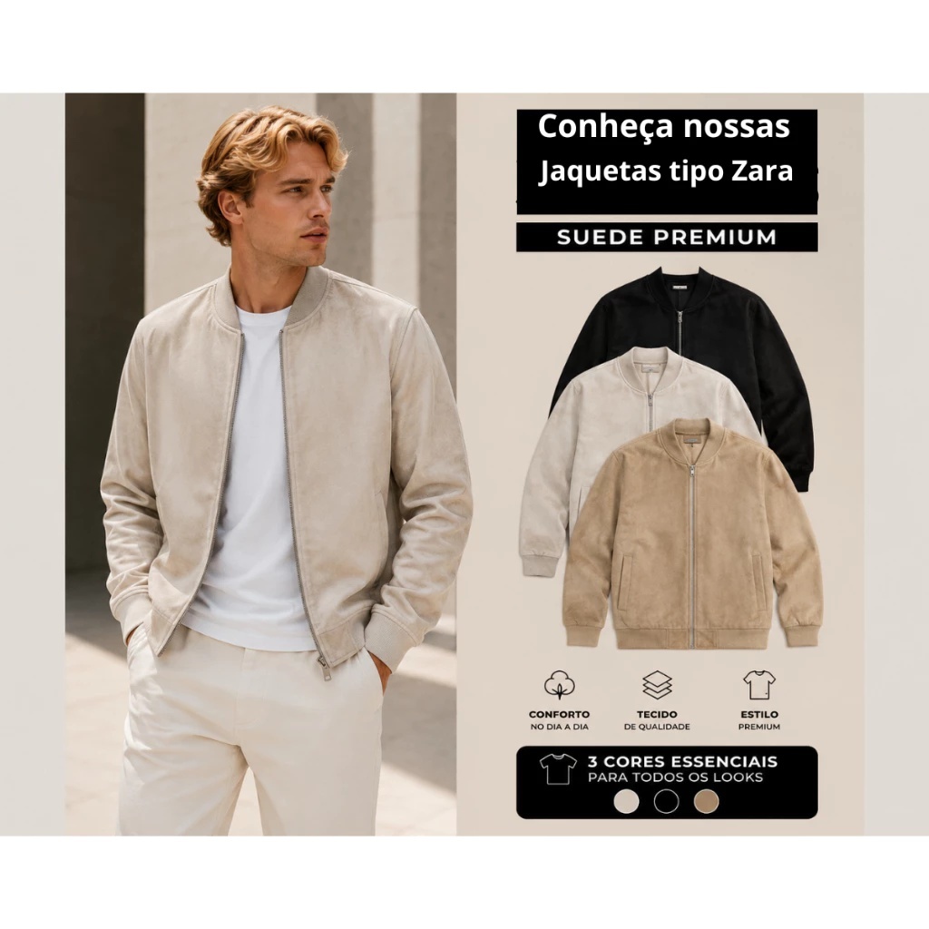 Jaqueta Masculina Suede Bomber Casual Inverno Premium Com Bolso Interno e Forro Acetinado
